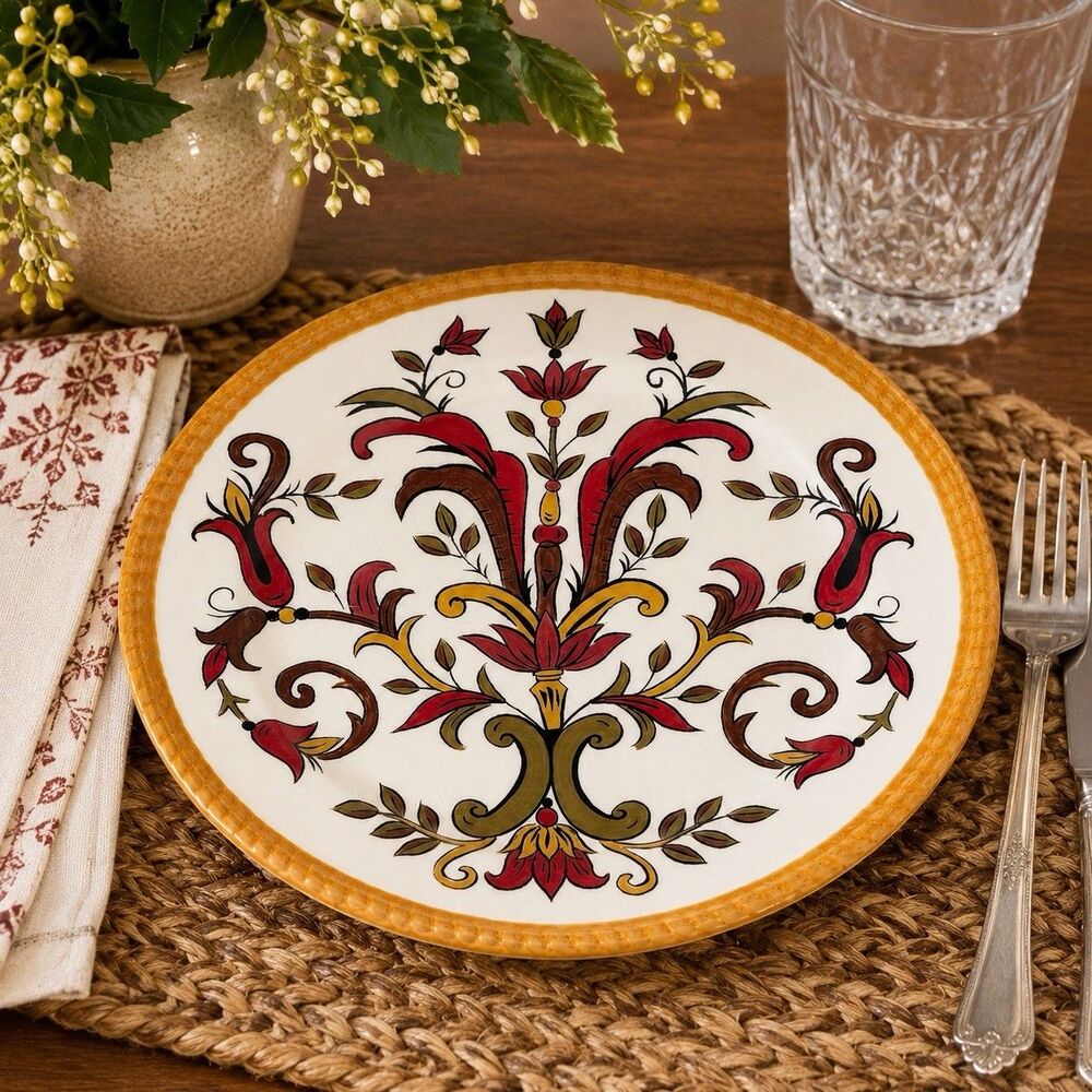 Pier 1 Oralia Salad Plate 8 5/8” Earthenware Floral Scroll Tuscan Discontinued